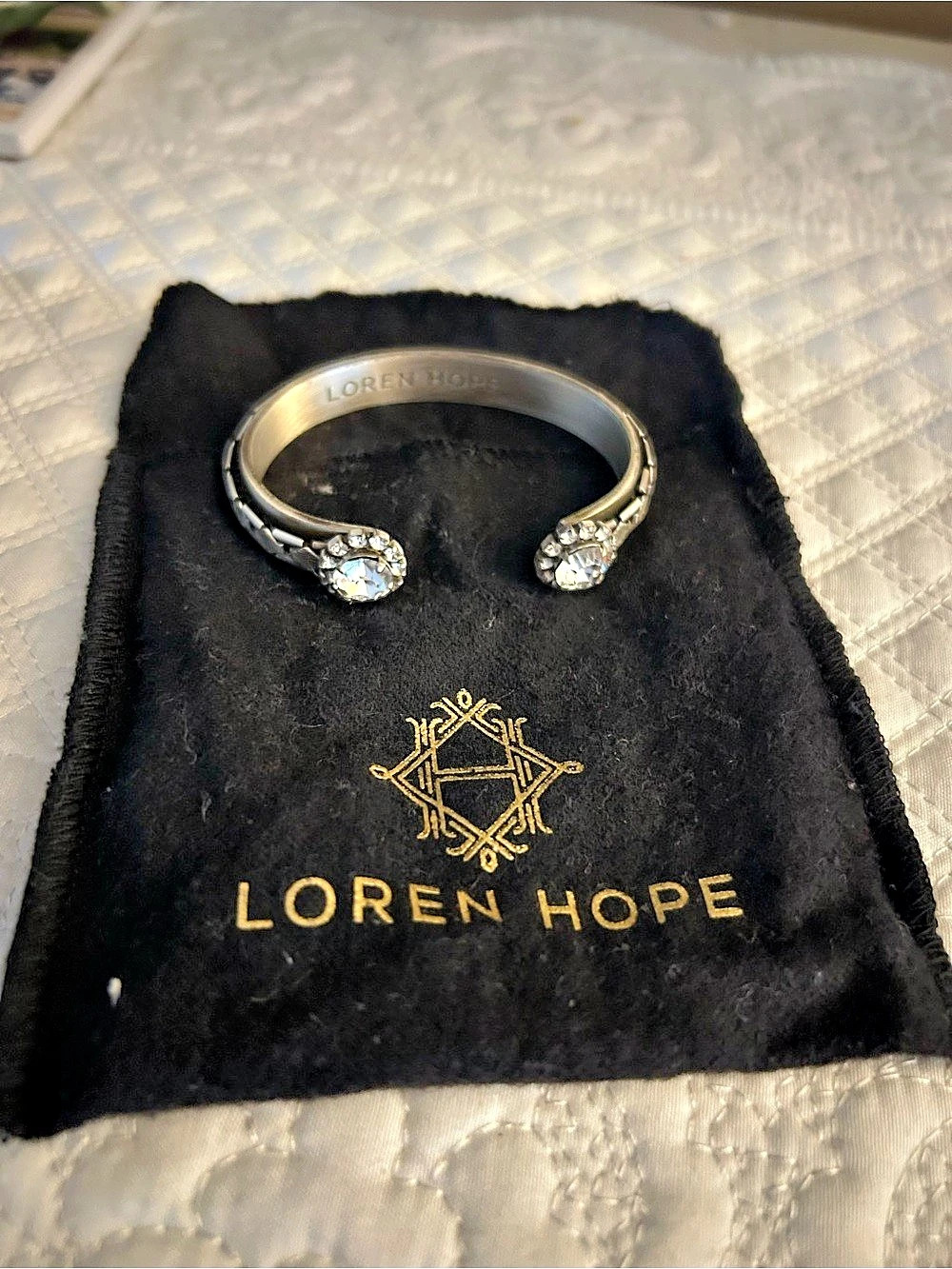 Loren Hope Carly Silver-Tone Bracelet Crystal End Cuff Bracelet in Silver